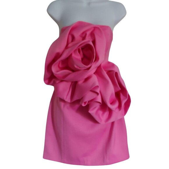 Zara Voluminous 3D Flower Design Dress Statement Piece Fuchsia Party Floral Mini - Picture 2 of 15